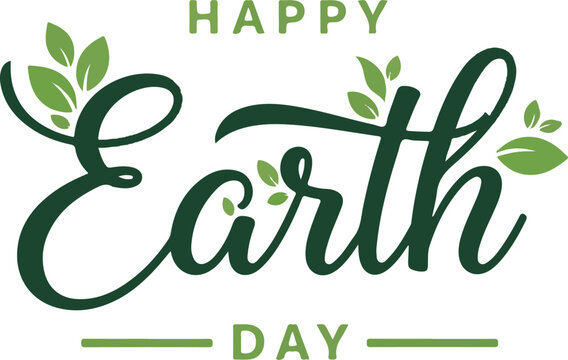 Happy earth day logo with green leaves and typography