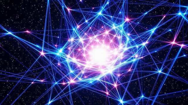 Abstract network of glowing lines and stars