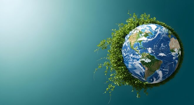 Earth from space with green foliage growing around it