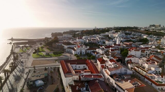 Aerial Flight Approaching Church of Saint Anthony in Historic Lagos Portugal