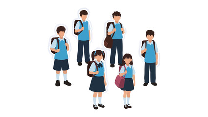 Obraz premium School Uniforms: A group of school children stand, showcasing the diversity of children and the pride in their uniforms.