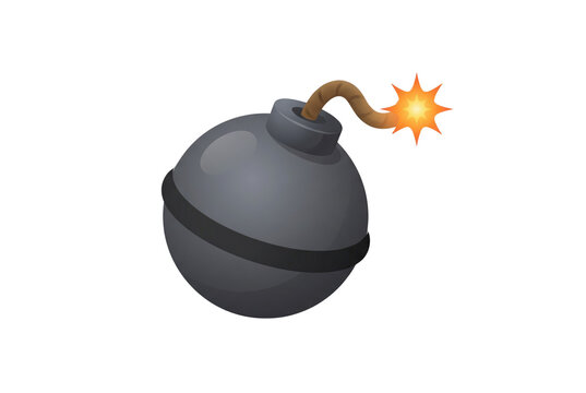 Classic round black bomb with burning fuse, vintage cartoon style explosive device, spherical metal cannonball bomb with sparkling wick isolated PNG with Transparent Background