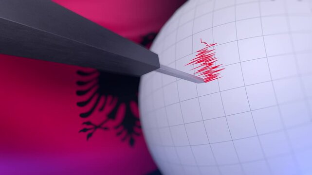 Albania Flag with Earthquake Warning Background Animation