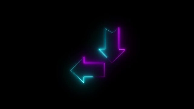 abstract neon arrow icon animation in blue color .glowing neon mask double arrow animation .4k video