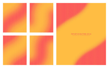 Obraz premium Vector pop art halftone dots pattern set in vertical 4:5 format with wavy grid, gradient transitions and bold red yellow contrast. Retro comic textures for posters, covers, advertising, branding