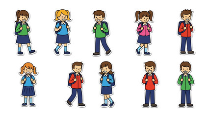 School Children Ready For Education: A vibrant and diverse group of schoolchildren, each with a backpack, stands ready for a day of learning and exploration in an educational environment. © MahfujaSultana