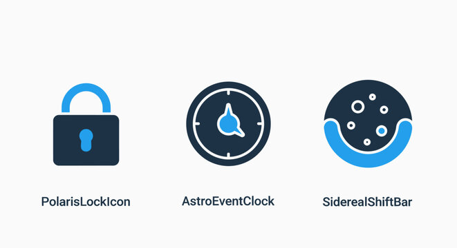 Security, time, and weather icons: padlock lock, clock face, rainy cloud for digital protection and forecasting