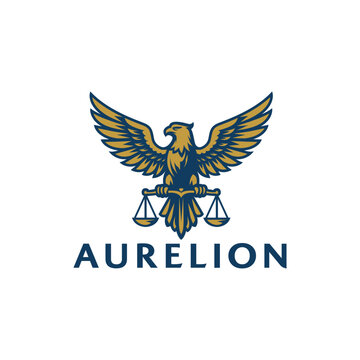 Aurelion logo featuring an eagle holding scales of justice, suitable for law firms, legal services, and justicerelated organizations. Bold, professional, impactful design.