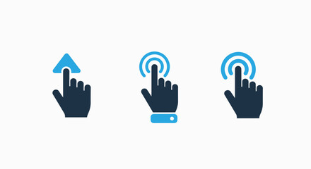 Fototapeta premium Digital touch gesture icons illustrating swipe up, tap, and click actions for user interface and mobile application design
