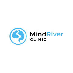 Obraz premium Mindriver clinic with a brain river image. Suitable for medical, therapy, neuroscience businesses seeking a unique brand identity.