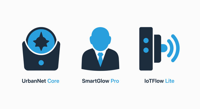 Urban smart systems and iot technology icons with network core, smart glow, and iot flow concepts