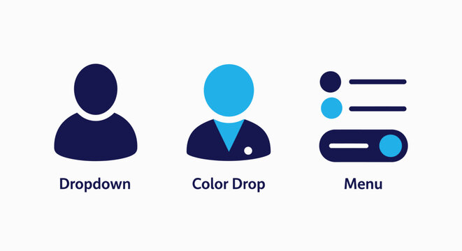 Modern user interface elements: dropdown menu, profile avatar, and color customization icons for web and mobile app design