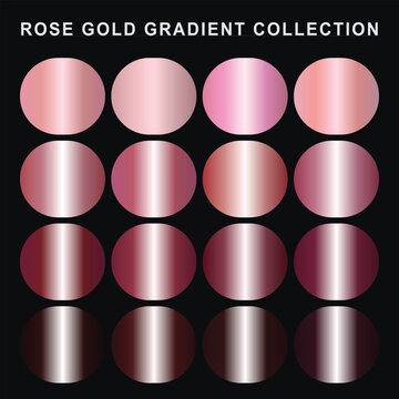Rose Gold Gradient Collection &mdash; 16 Metallic Pink Gradient Swatches Vector