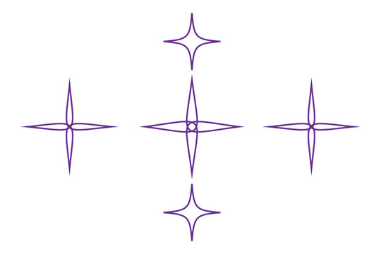 Purple Sparkle Stars On Black Background Decorative Retro Pinstripe Starburst Pattern For Design