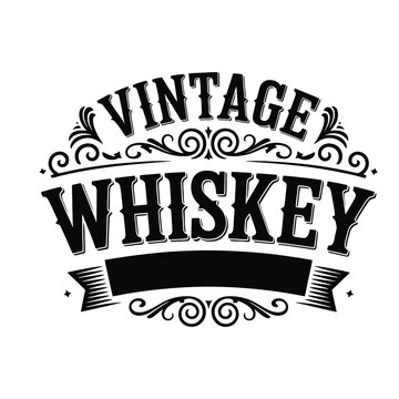 Vintage Whiskey Label Design with Ornamental Scrolls and Retro Typography