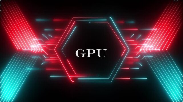 Neon GPU Processor Icon &ndash; Graphics Card, Video Processing and High-Performance Computing Concept