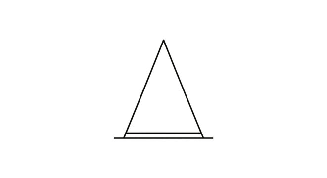 Minimalist black line illustration of an abstract isosceles triangle on a horizontal base.