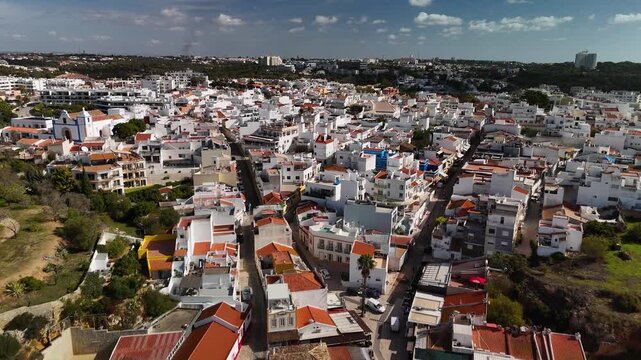 Alvor Fishing Village Drone Shot Overlooking Portimao Coastal Landscape Algarve Portugal