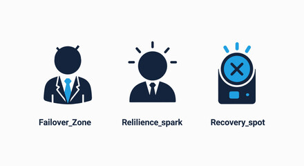 Fototapeta premium Business resilience and disaster recovery strategy icons featuring system failover zone concept professional innovation spark and technical recovery spot maintenance graphics collection