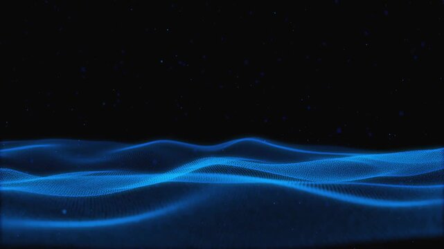 A mesmerizing video of blue light waves flowing across a dark background