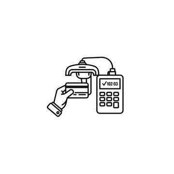 Contactless credit card payment terminal line art icon