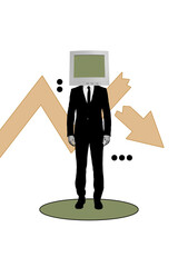 Vertical poster collage young headless man entrepreneur caricature computer monitor broken arrow...