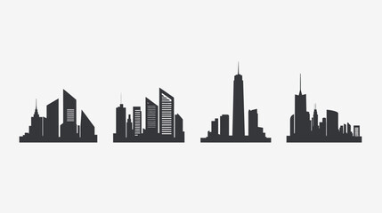 Obraz premium Silhouettes of city skylines, various stylized high-rise buildings in dark gray on a white background