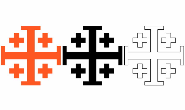 symbol of Jerusalem cross also known as five-fold cross, or cross-and-crosslets and the Crusader's cross