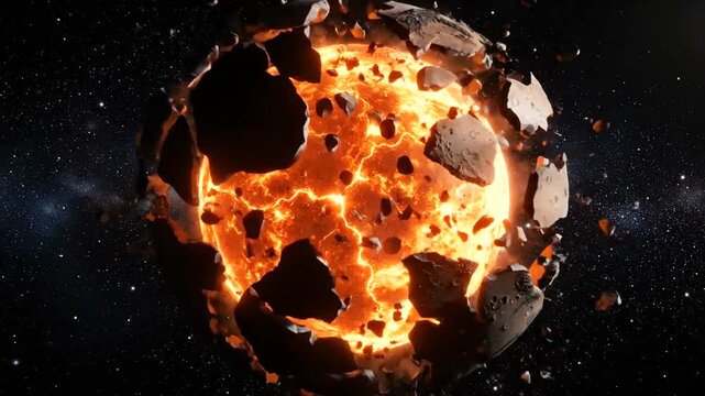 Planet Earth exploding in space with lava.