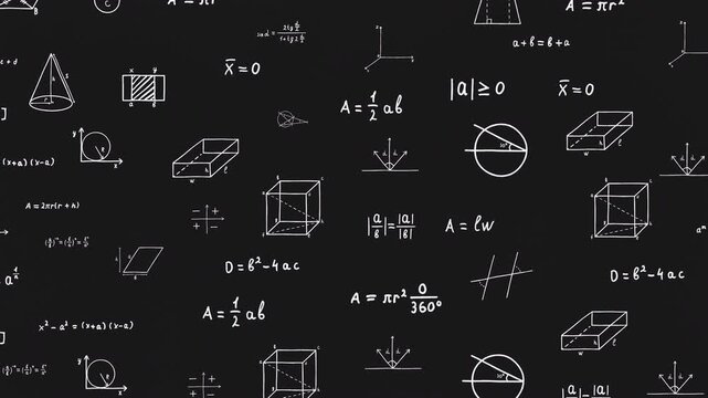 A video showcasing various mathematical equations and symbols written on a blackboard in a classroom setting