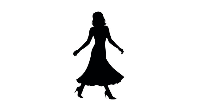 Black silhouette of woman in flowing dress