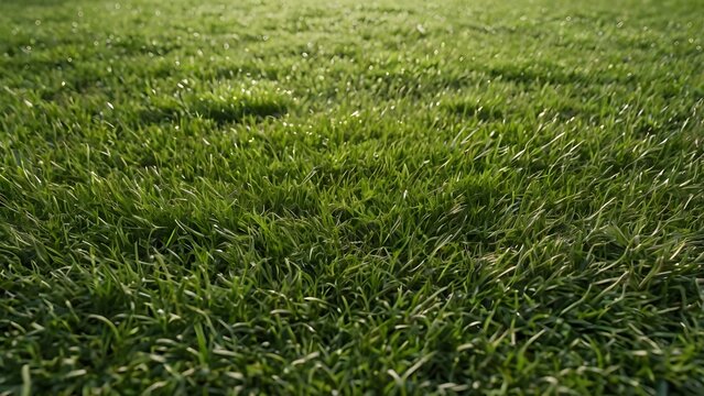 Fresh green grass texture close up natural lawn background with soft sunlight and shallow depth of field