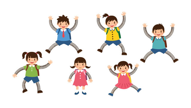 Joyful school kids: A group of excited kids is jumping in the air in the image of joyfull and ready for adventures. capturing the pure joy and cheerful children ready for new adventure