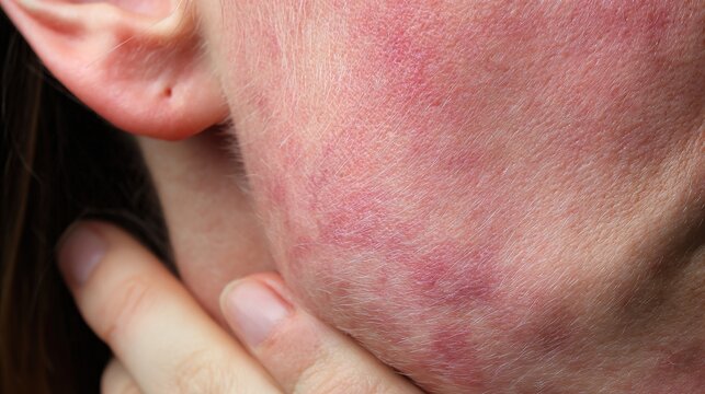 Medical illustration of Eczema, also known as atopic dermatitis, a chronic inflammatory skin condition characterized by dry, itchy, red, scaly, and irritated skin patches. 