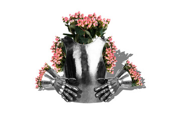 Obraz premium Art image poster photo collage of steel armor protection guard berries bloom flower bunch springtime season kingdom warrior