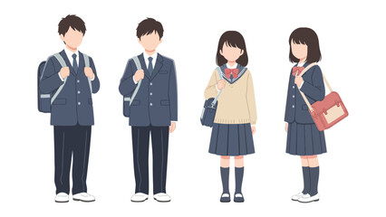 Obraz premium Uniformed School Students: A group of well-dressed students, each donning a uniform and carrying bags, stands ready, eager for learning. This image captures the essence of youth, education.