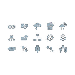 Obraz premium Pixel art data cloud network AI technology icons set for digital concepts