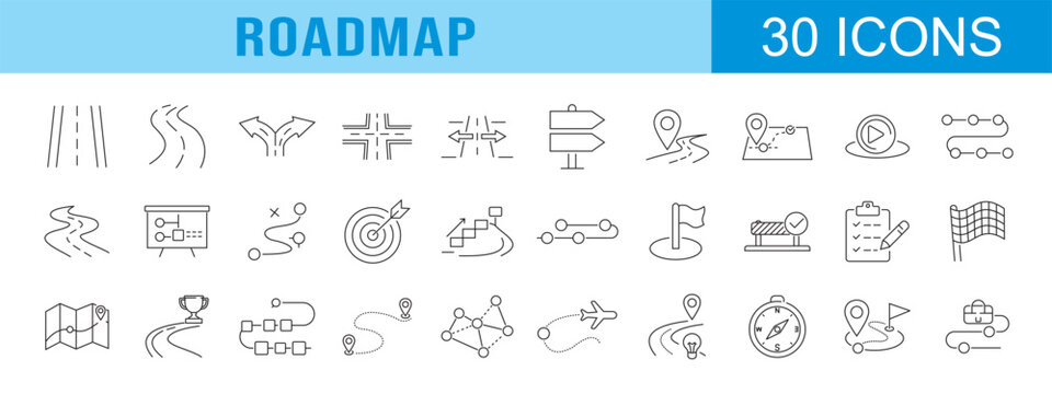 collection of roadmap icons, editable stroke.	