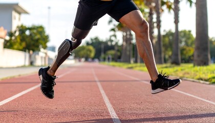 Fototapeta premium Athlete with Prosthetic Leg Running on Track.