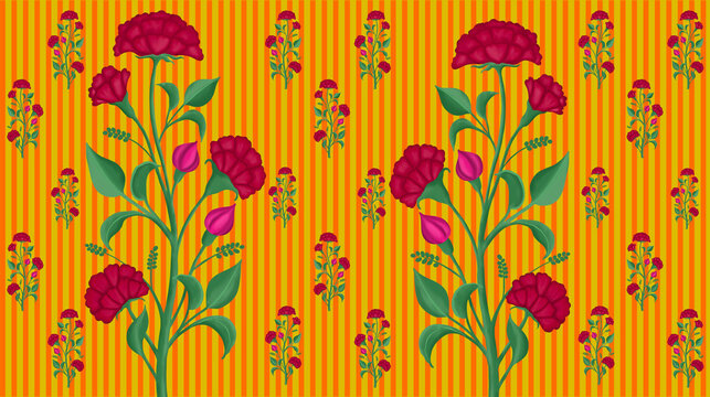 vibrant floral wallpaper design indian hand painted strips	
