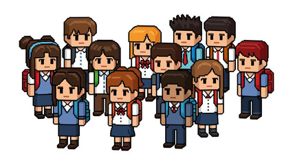 School Collective: A diverse group of students, backpacks in tow, stands united, capturing the essence of youth, knowledge, and togetherness. © MahfujaSultana