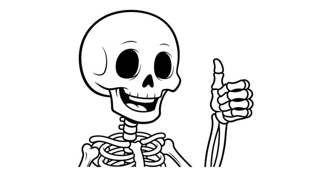 Happy Skeleton Character Giving a Thumbs Up Gesture, Isolated White Background.