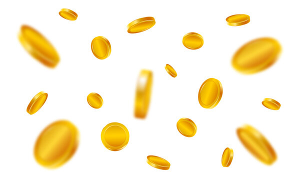 Realistic gold coins. Explosion of golden coins isolated on transparent background. Coins burst and explode wealth, jackpot, treasure, and finance concept