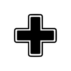 Fototapeta premium Simple Black Cross Symbol with White Outline Graphic Icon