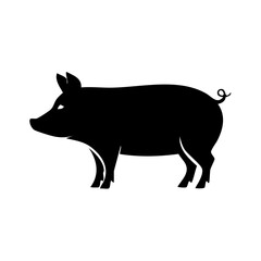 Fototapeta premium Black silhouette of a pig standing facing left with a curled tail