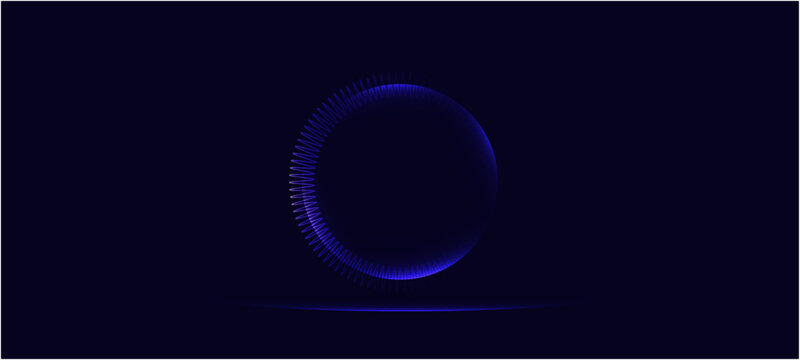 Neon futuristic 3d sphere of blue and purple glowing digital waves and particles. fallowing light bulb with alpha channel