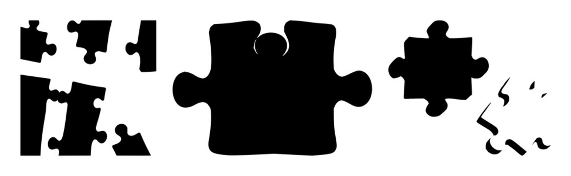 Jigsaw puzzle set with white puzzle pieces and subtle shadow isolation featuring puzzle, vector design, illustration with logo and business presentation