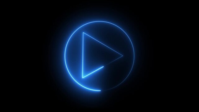  Neon Play Button Icon - Glowing Media Start and Digital Technology Concept