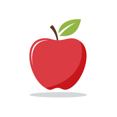 Fototapeta premium Bright Red Apple with Green Leaf and Shadow Simple Flat Illustration