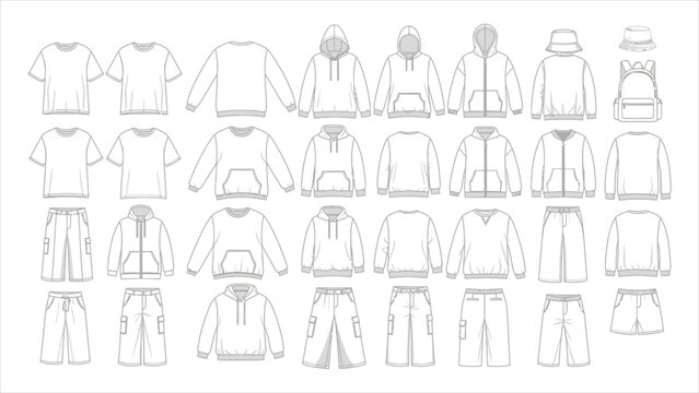 Clothing Mockup Set Apparel Vector Templates Bundle &ndash; Streetwear Tech Pack and Fashion Brand Mockups